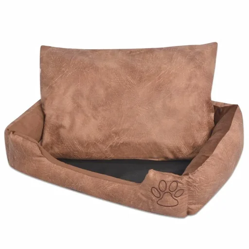 "Dog bed cushion PU leather size S beige image"