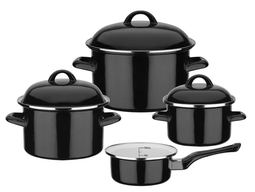 "Black & White 7-piece enamel steel cookware set image"