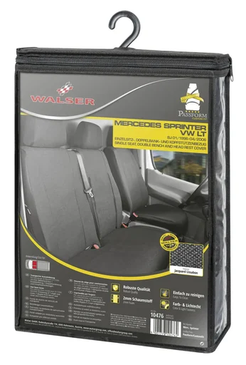 "Custom fit seat covers for Mercedes Sprinter and VW LT for single seat and double bench in front fabric from model year 01/1996 - 04/2006 image"