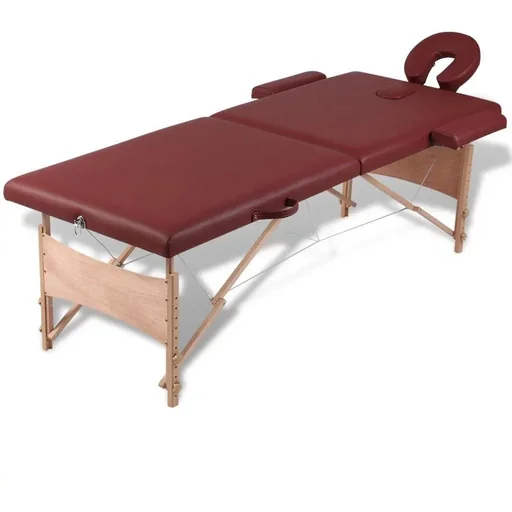 "Foldable 2-zone massage table with wooden frame (red) image"