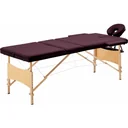 Foldable massage table with 3 zones, wood purple