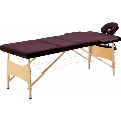 "Foldable massage table with 3 zones, wood purple image"