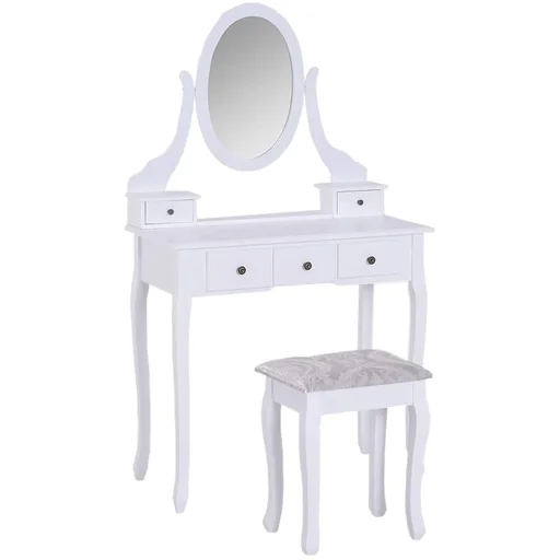 "Dressing table with mirror and stool white image"