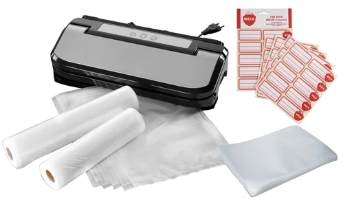 "Vacuum sealer set, stainless steel, 150 watts + 50 vacuum bags + 100 labels image"