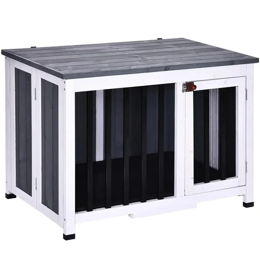 "Foldable dog cage grey/white image"