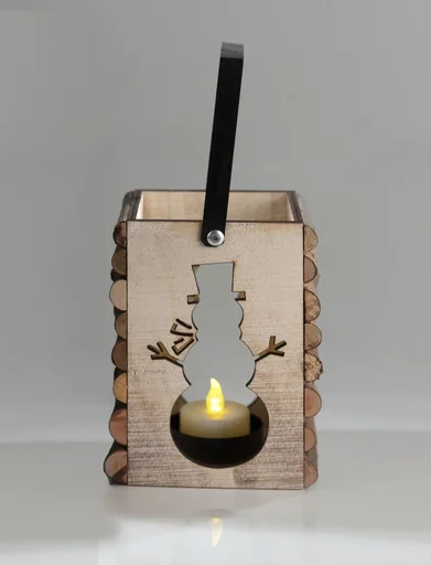 "LED wooden candlestick snowman image"
