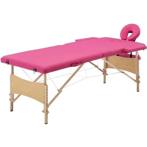 "Massage table foldable 2 zones wood pink image"