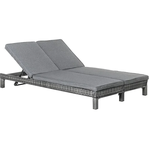 "Garden lounger, double lounger, relaxation lounger for 2 people, luxury lounge, 5-level backrest, metal, PE rattan, grey, 195 x image"