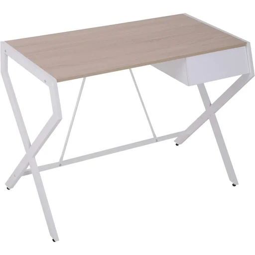"Desk computer table with drawer chipboard metal frame 20 kg load capacity white + natural 105 x 56 x 75 cm image"