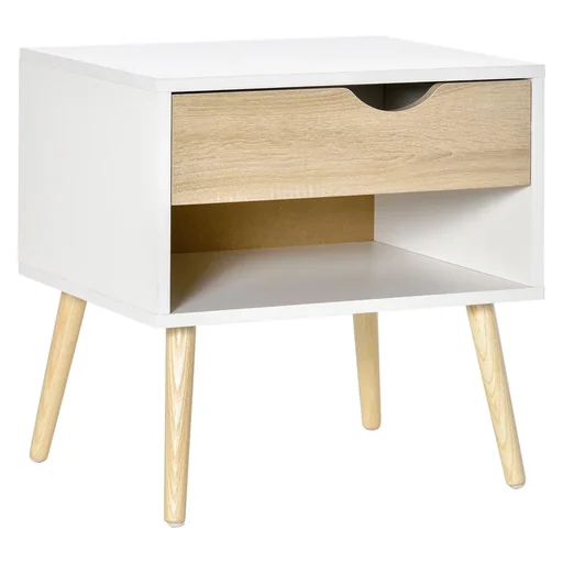 "Side table, bedside table, hallway chest of drawers with 1 drawer, MDF chipboard, white + oak, 50 x 39 x 51 cm image"