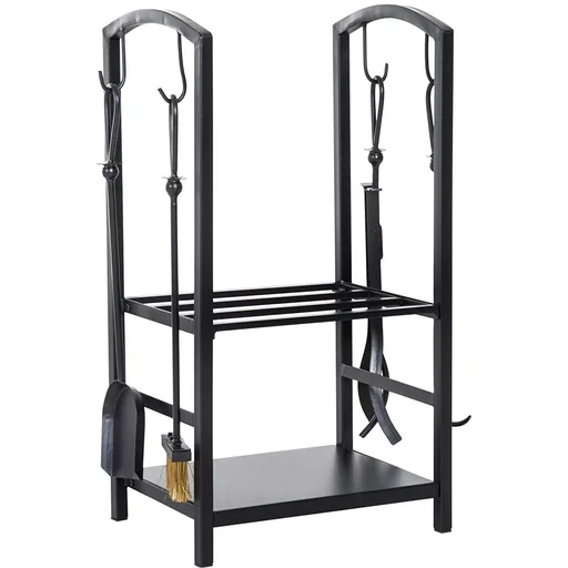 "Firewood rack with fireplace tools black image"