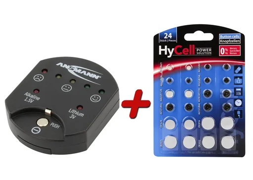"Button cell tester including 24-piece button cell assortment image"