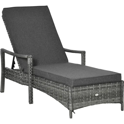 "Sun lounger polyrattan garden lounger rattan lounger garden furniture lounger with cushion 4 levels adjustable grey 192 x 62.5 image"