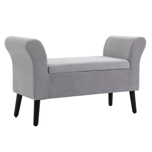 "Upholstered bench with storage space, polyester, rubberwood, light grey, 111.5 x 41 x 65 cm image"