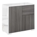 Freestanding cupboard, storage cupboard, multi-purpose cupboard, filing cabinet, chest of drawers, 2 drawers, 2 doors, E1 chipboard, high gloss white
