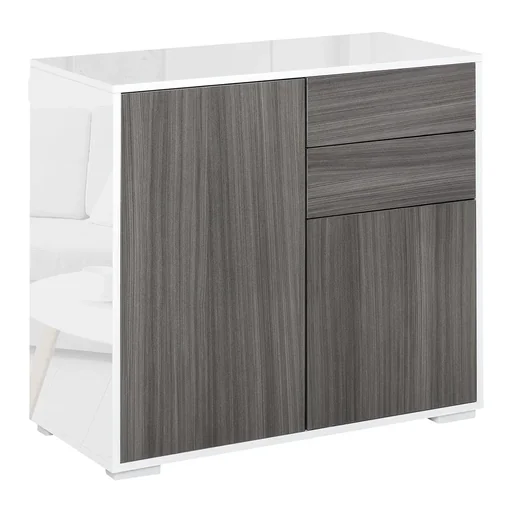 "Freestanding cupboard, storage cupboard, multi-purpose cupboard, filing cabinet, chest of drawers, 2 drawers, 2 doors, E1 chipboard, high gloss white image"