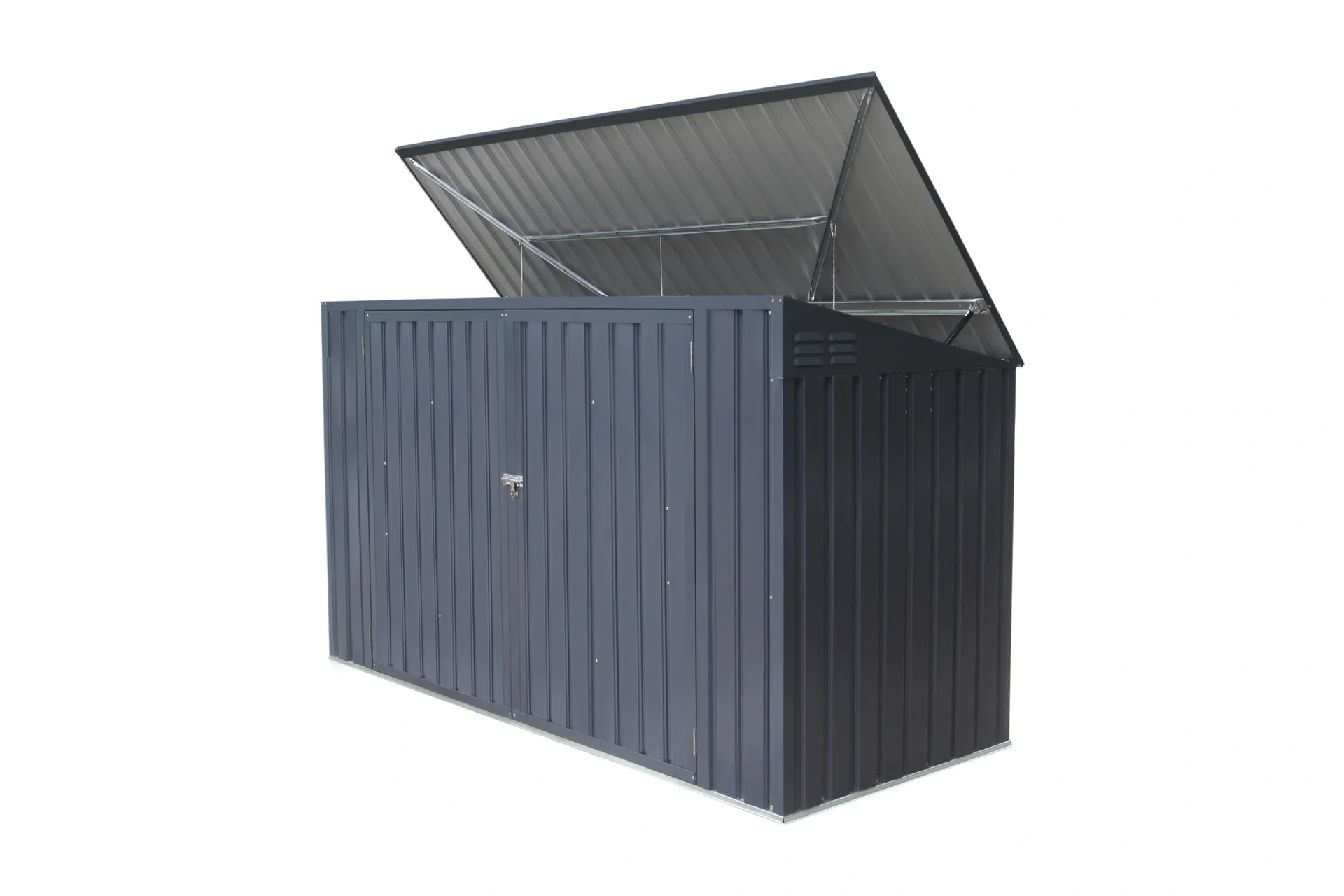 "Afvalbakombouw 73, 235,5×100×131 cm, donkergrijs – staal voor 3x 240 L met lessenaarsdak image"