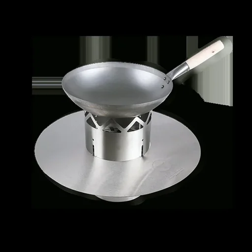 "Steel wok with wooden handle image"