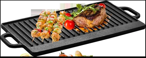 "2-in-1 reversible cast iron grill plate image"