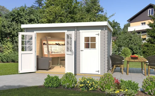 "Garden house 254 Gr.2, 394 x 296 x 222 cm light grey, double door, with 2nd room single door image"