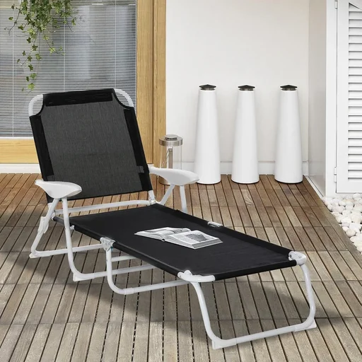 "Sun lounger with adjustable backrest black image"
