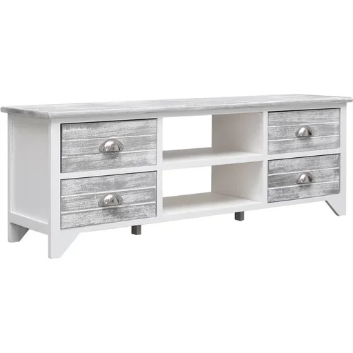 "TV cabinet 115x30x40 cm paulownia wood white and grey image"