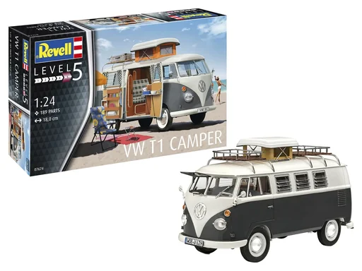 "VW T1 Camper model kit in 1/24 scale - 189 parts image"