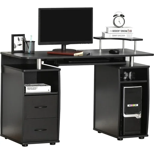 "Computer desk with 2 drawers walnut image"