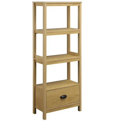 "Beach shelf, bookcase, 3-tier with drawer, office shelf, storage shelf, filing cabinet, kitchen shelf, MDF oak 60 x 30 x 150 cm image"