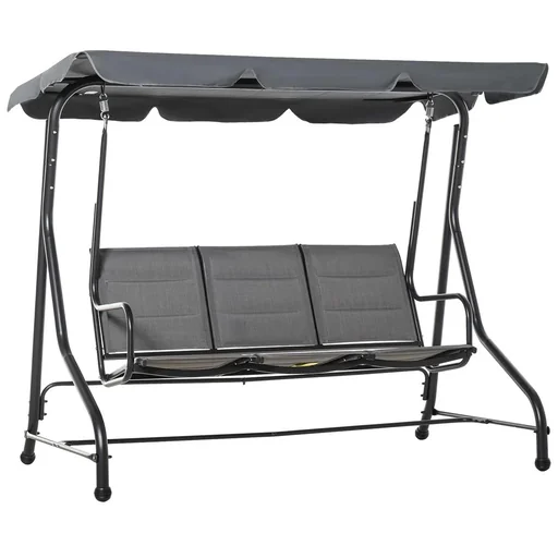 "Hollywood swing 3-seater garden swing swing bench with adjustable sunroof steel polyester grey 205 x 118 x 170 image"