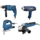 XL power tool set: impact drill, jigsaw, hot air gun and angle grinder