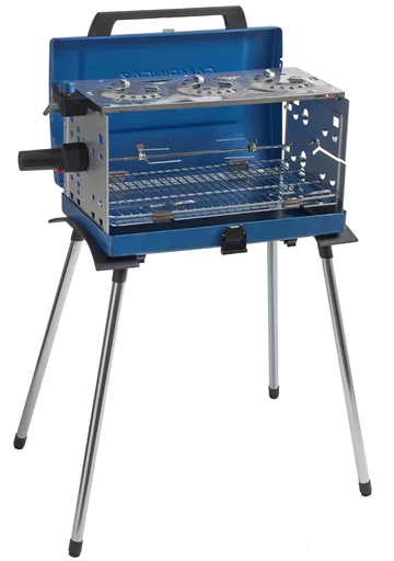 "Suitcase gas grill 400 SGR (50 mbar) 3-burner, with grill spit, battery motor and piezo ignition, incl. hose image"