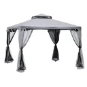 Garden pavilion, gazebo, garden tent, marquee, party tent with 4 side walls, weatherproof, metal + polyester, grey, 3 x 3 x 2.6
