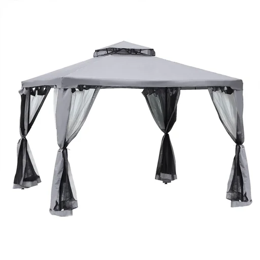 "Garden pavilion, gazebo, garden tent, marquee, party tent with 4 side walls, weatherproof, metal + polyester, grey, 3 x 3 x 2.6 image"