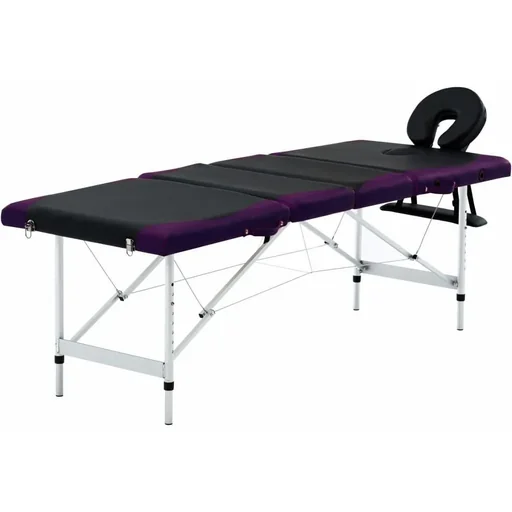 "Folding massage table 4 zones aluminum black and purple image"