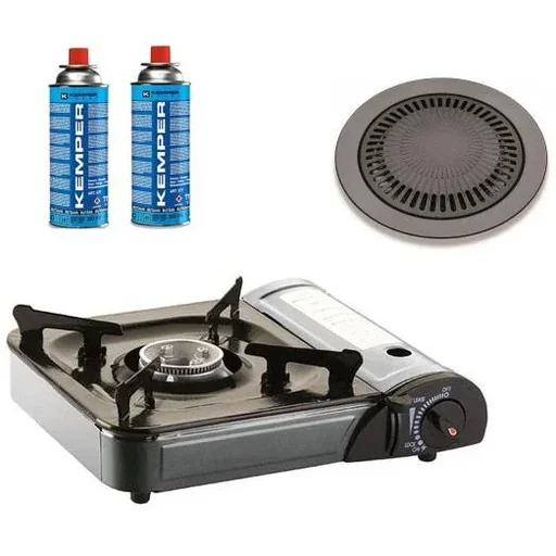 "Portable gas stove - gas grill with cooking surface and 2 gas bottles - 2200W - 33x29x8 cm image"