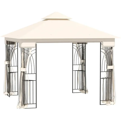 "Garden gazebo with double roof and corner boards, cream white, 3 x 3 m image"