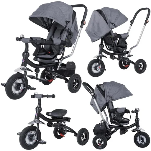 "Children's Multifunctional Baby Carrier + 3 in 1 Bicycle - Trike - Grey image"