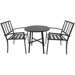 3-delige eetgroep zitgroep eettafelset ronde tafel zwart metaal met 1 tafel