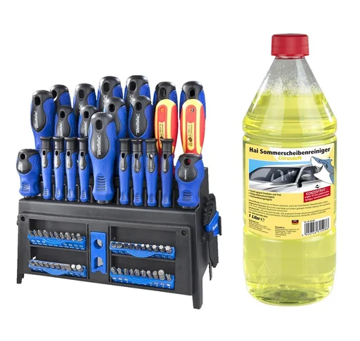 "Screwdriver bit set 81-piece including summer windshield cleaner with citrus scent image"