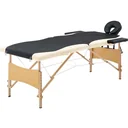 Foldable massage table 2 zones wood black and beige