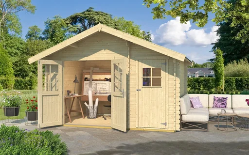 "Garden house 253 Gr.2, 420 x 310 x 270 cm wall thickness 28 mm, double door, with 2nd room single door image"