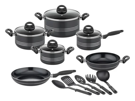 "15-piece Milano Nero aluminum cookware set image"