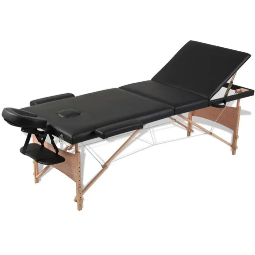 "Foldable massage table 3 zones with wooden frame (black) image"