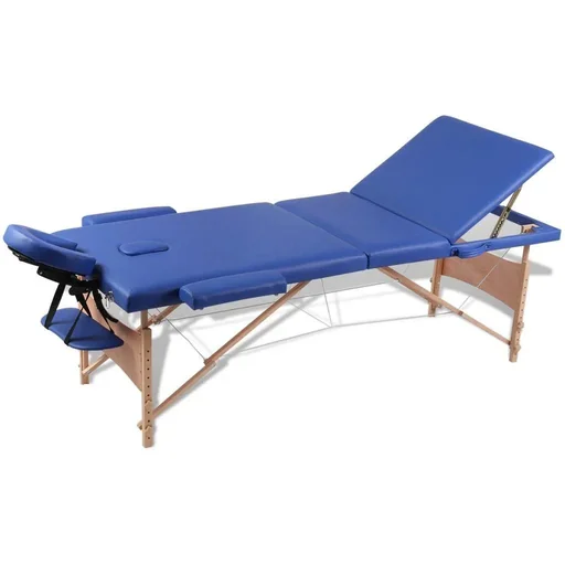 "Foldable massage table 3 zones with wooden frame (blue) image"