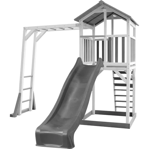 "Beach Tower play tower with climbing frame - grey slide image"