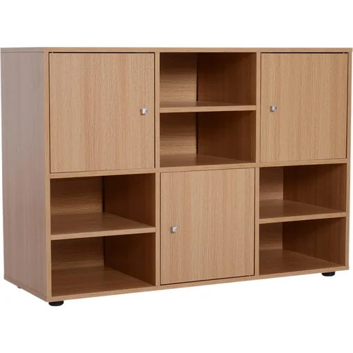 "Multi-compartment bookcase, wall shelf, standing shelf, room divider, decorative shelf, cabinet, natural wood, 61.5 x 29.5 x 80 cm image"