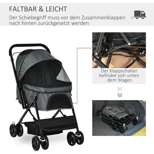 "Dog buggy dog ​​cart buggy for small dogs and cats pet cart pet stroller cat buggy Oxford dark grey 76.5 x image"
