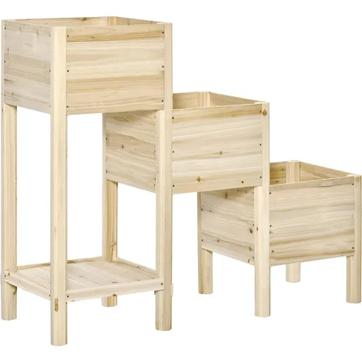 "Raised bed 3 levels planter planter made of wood for garden balcony natural 125 x 45 x 108 cm image"