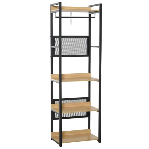 "Coat rack coat rack clothes rack clothes hats bags shoes multifunctional black+natural 60 x 40 x 190 cm image"
